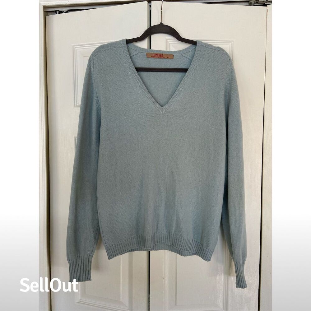 Jaeger Women's V-Neck Cashmere Sweater Blue Size 42 Pullover Casual